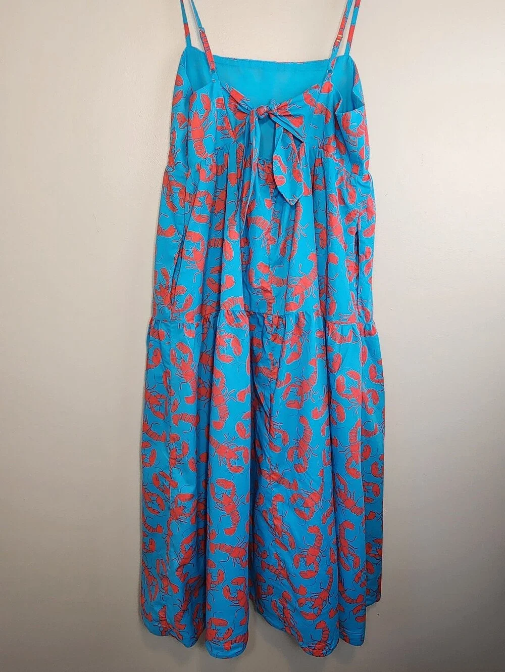 J. Crew Blue Lobster Print Tiered Cotton Maxi Dress 12 Vaca Summer Coastal - Picture 14 of 14